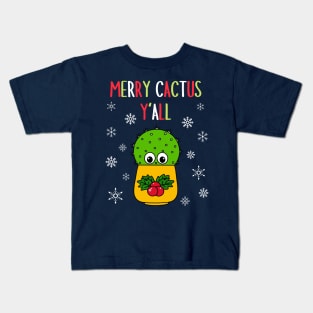 Merry Cactus Y'all - Cute Cactus In Christmas Holly Pot Kids T-Shirt